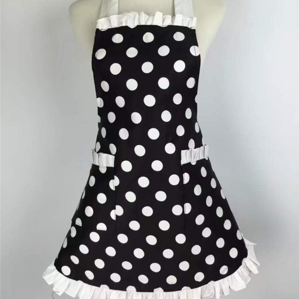 NEW black/white polka dot apron - full - adult
